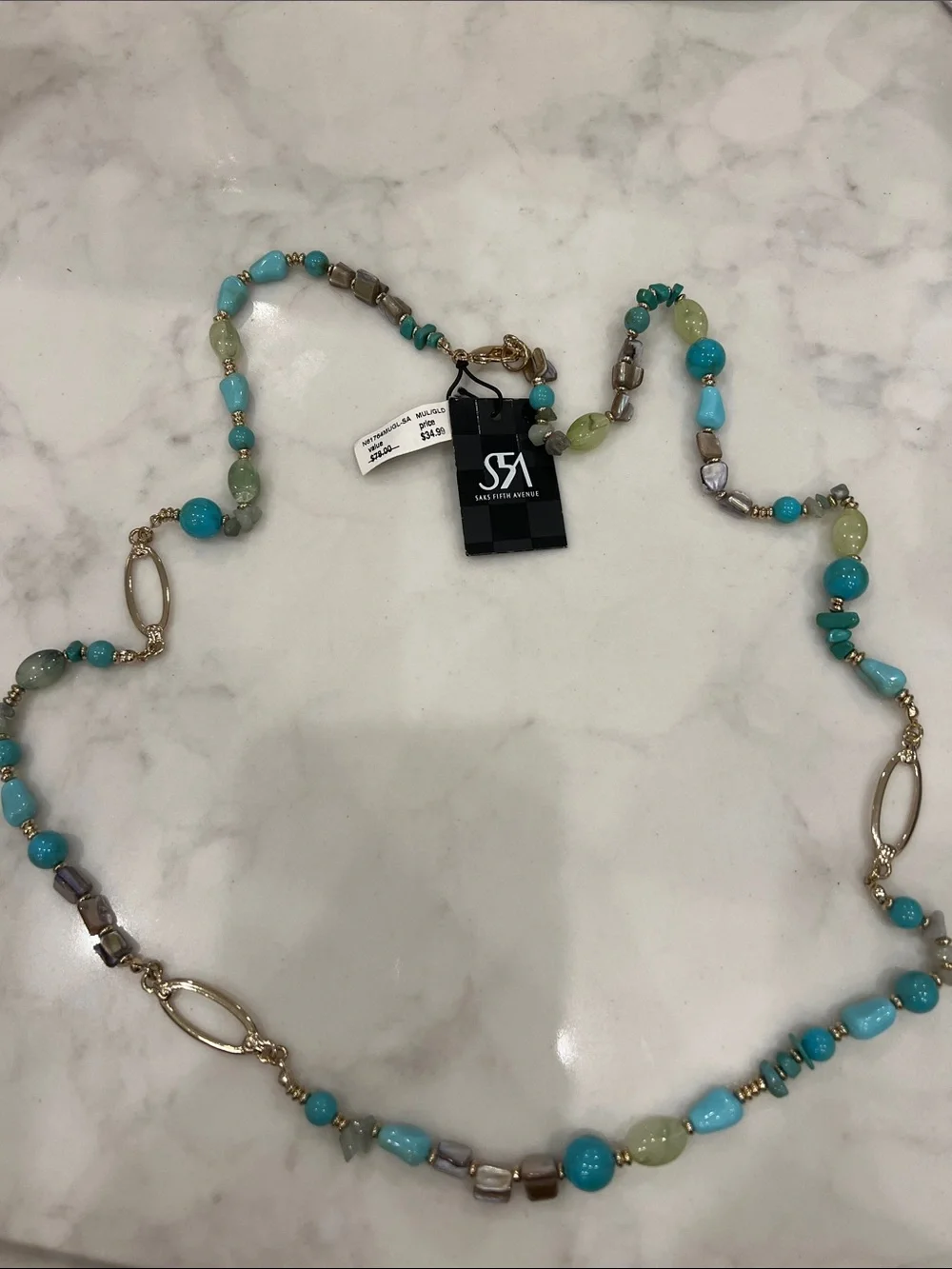 Saks Fifth Avenue Turquoise & Light Green Mixed-Bead Long Necklace